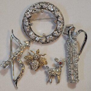 Set of 5 Vintage Rhinestone Brooches